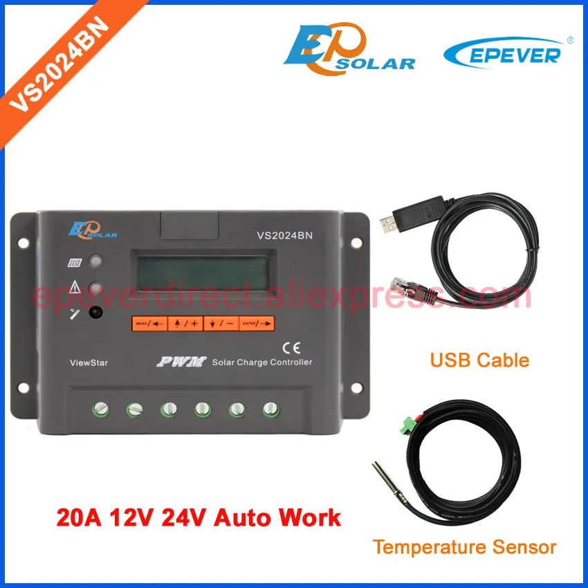 

New Viewstar series VS2024BN with USB cable solar portable regulator 20A 20amp PWM controller EPSolar temperature sensor 24V