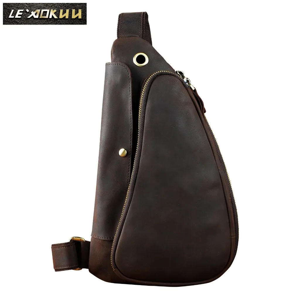 Quality Leather men Casual Fashion Travel Daypack Chest Sling Bag Design One Shoulder Strap Crossbody Bag Male 9976-d