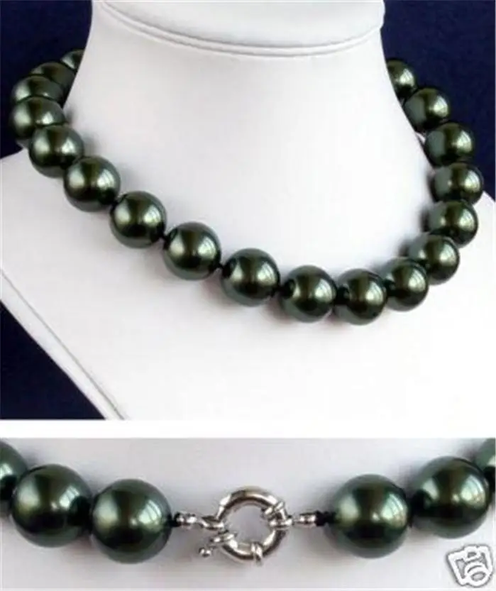 20mm 100%   black south sea shell pearl necklace