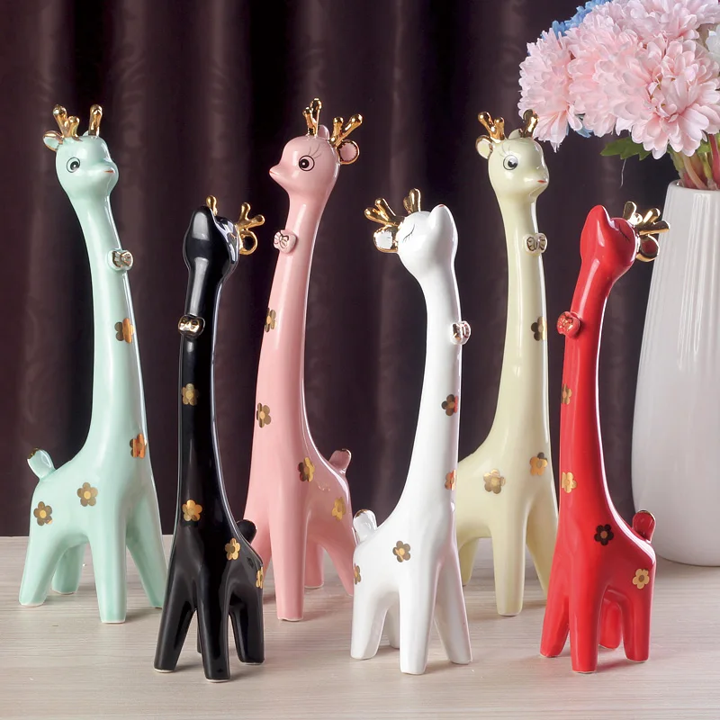 

2Pc/set Modern Sika deer figurines home decoration Crafts multicolor Ceramic arts animal Furnishing articles wedding gift