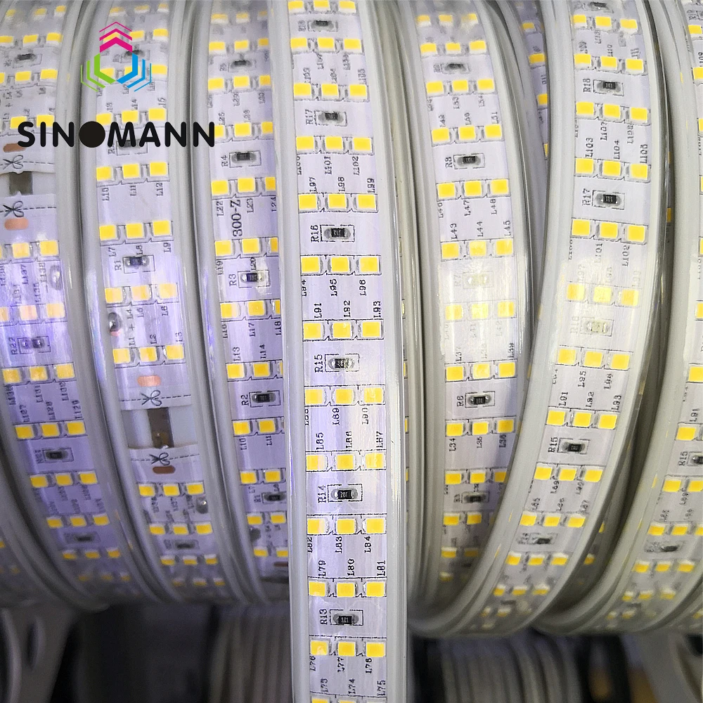 

276Leds/m Three Row LED Strip 2835 220V 240V Waterproof LED Tape Rope Light Warm White Home Decoration Lighting New