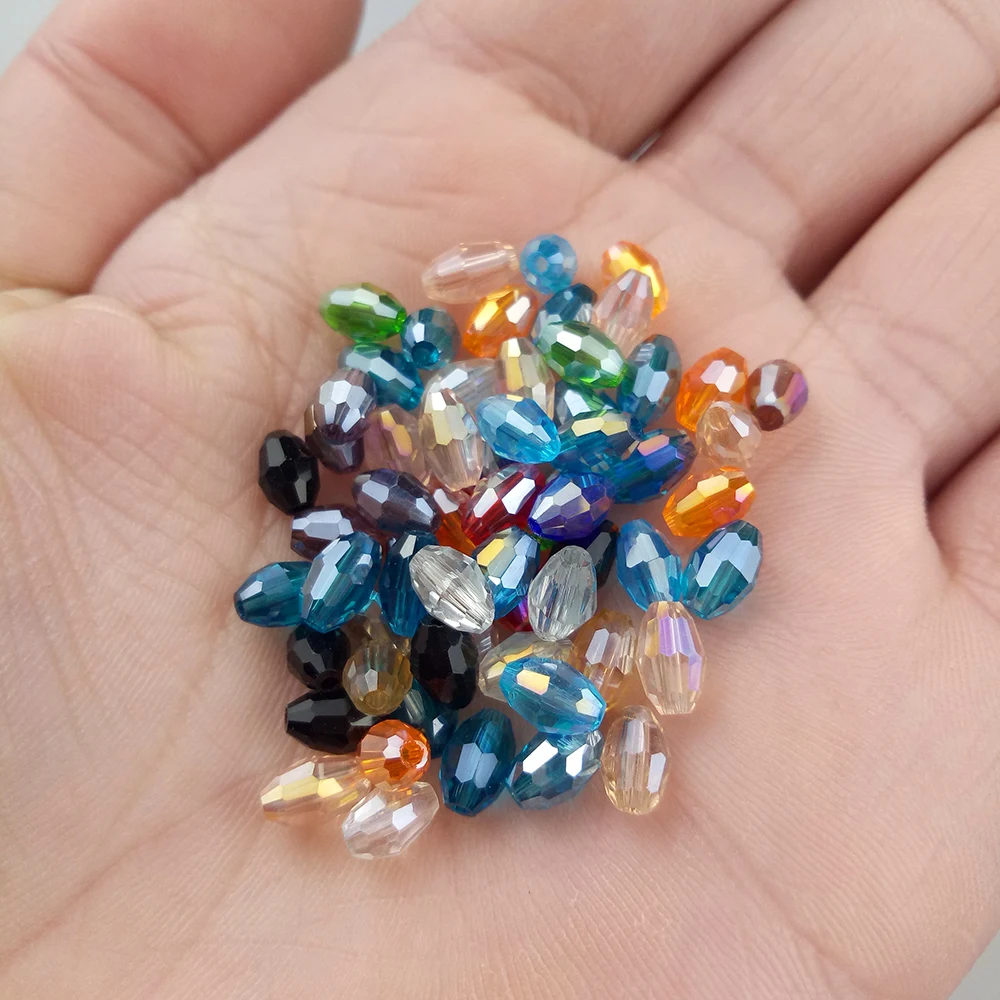 WLYeeS 4*6mm Austrian Mix Color Oval Glass Beads Small Loose Faceted Space Crystal Rice Beads for Jewelry Making DIY Accessories