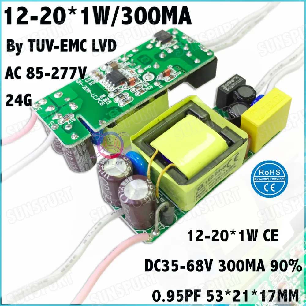 

5 Pcs By TUV-EMC LVD 20W AC85-277V LED Driver 12-20Cx1W 300mA DC35-68V Constant Current LED Power For Ceiling Lamp Free Shipping