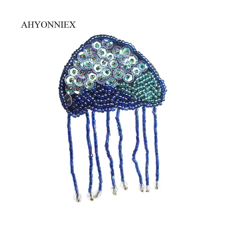 AHYONNIEX Dolphin Fish Patch for Clothes Sew on Rhinestone Beaded Applique for Jackets Jeans Bags Beaded Applique