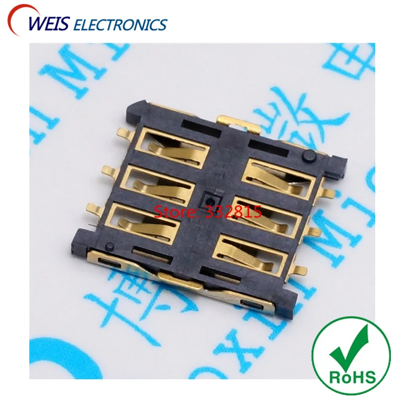 10PCS Nano-SIM Card Holder Plug Type 6PIN Mini Sim Card Socket Nano SIM Card Connector ROHS Sockets