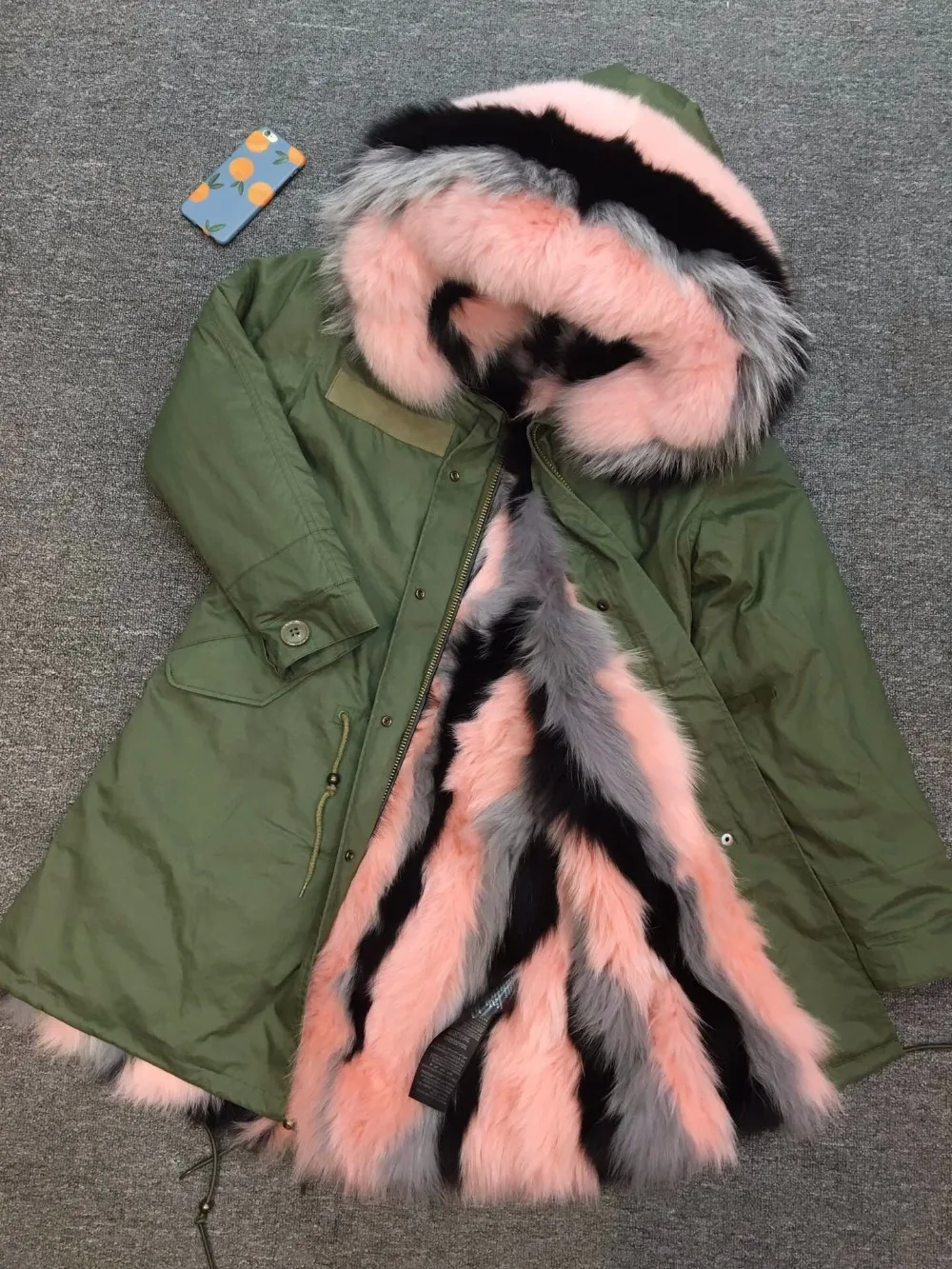 

Three Color Stitching Fox Fur Parka Winter Good Looking Long Parka For Women Pretty Raccoon Fur Collar Ladies Coat