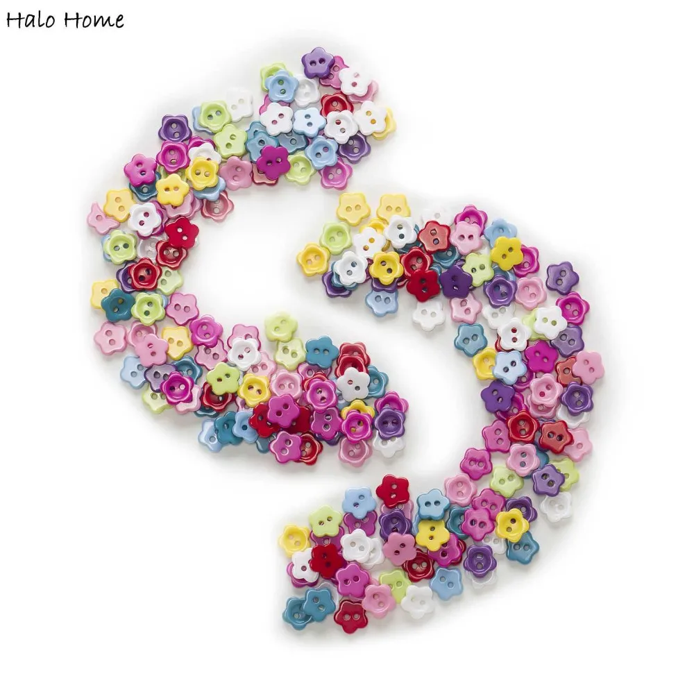 100pcs Mixed Color 2 Hole Flower Resin Buttons Clothing Home Decor Sewing Scrapbooking 11mm