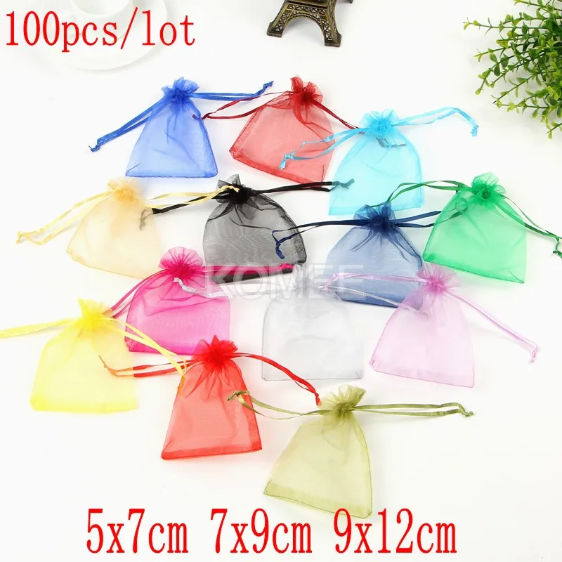 

100ps/lot 5x7cm 7X9cm 9X12cm Bracelet Jewelry Gift Organza Bags Wedding Candy Pouches Party Crafts Pack Supplies Customize Logo