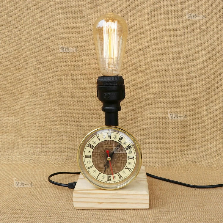 

Water pipes Table lights retro industrial wind creative water pipe wood base desk lamp bedroom bedside study Table Lamps SG7