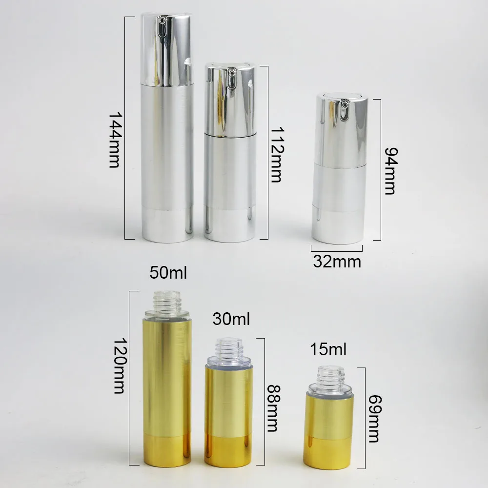 10x15 ml 30ml 50ml Vuota Ricaricabile di Lusso In Oro Argento Vuoto Crema Per Gli Occhi Essenza Lozione Pompa Airless bottiglia di Toiletrie Contenitore