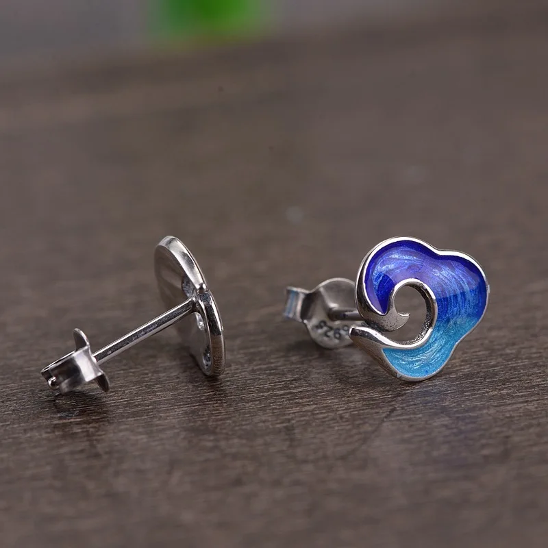 925silver restoring ancient ways female fashion xiangyun burning blue earrings Thai silver earrings wholesale a undertakes