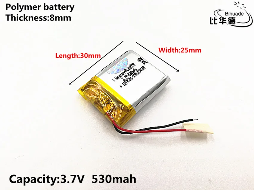 Good Qulity 3.7V,530mAH,802530 Polymer lithium ion / Li-ion battery for TOY,POWER BANK,GPS,mp3,mp4