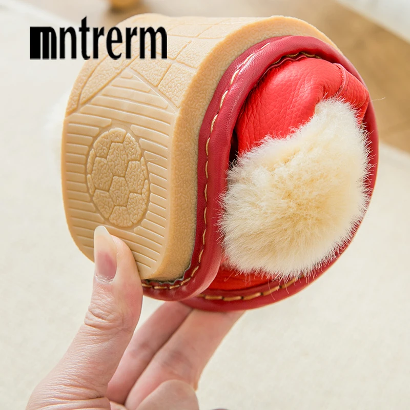 Mntrerm 2020 Winter Plush Warm Home Leather Slippers Non-Slip Thick Warm House Shoes Cotton Men Slippers Plus Size Indoor Shoes