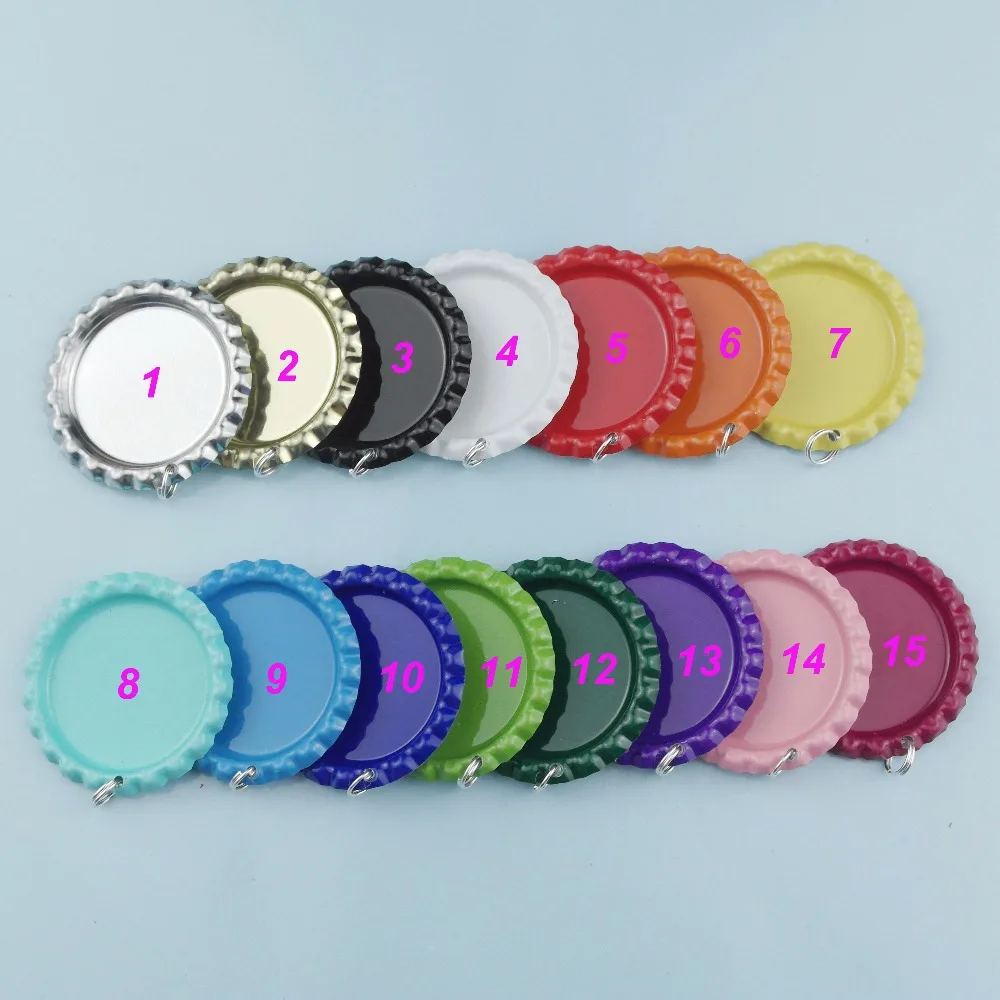 1\'\' Metal Colored Flattened Bottle Caps SUTOYUNE Flat Bottle Cap With Split Ring For DIY Crafts Pendants 60pcs Mix 15 Color