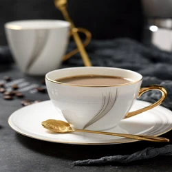 European Coffee Cup Set, Bone China Mug, Cups and saucers, Spoons, Design, Espresso, 220-300ml