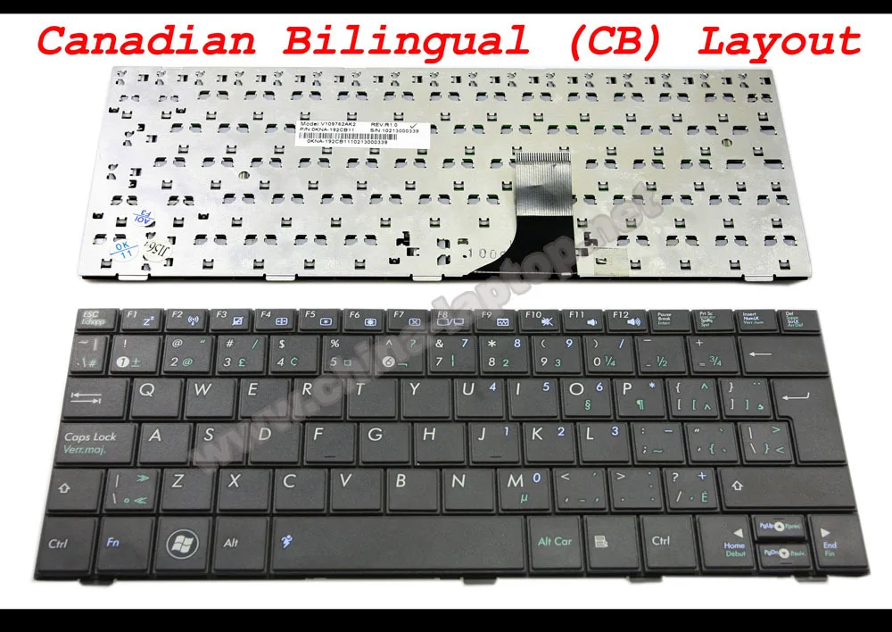 New Laptop Keyboard for ASUS EeePC Eee PC Shell 1005HA 1008HA 1001HA 1001PX Black CB (Canadian Bilingual) US+FR - V109762AK2