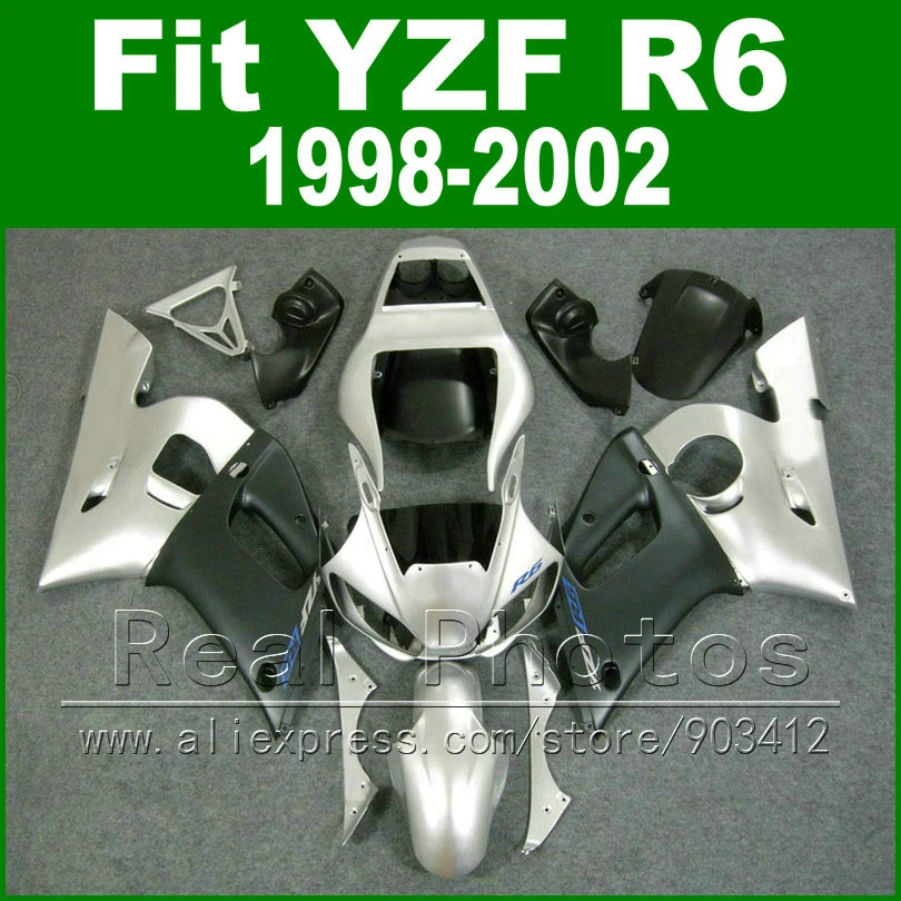 Free Custom Plastic parts for YAMAHA R6 fairing kits 1998 1999 2000 2001 2002 silver  YZF R6 fairings98 -02 bodywork