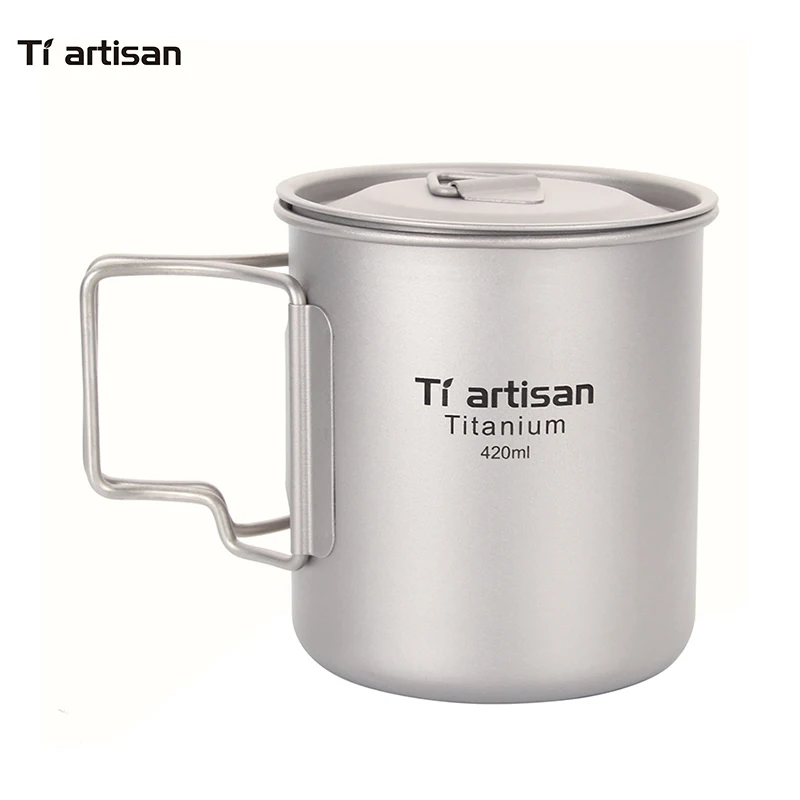 

Tiartisan Titanium Cup 420ml Outdoor Camping Ultralight Coffee Mug Portable Picnic Drinkware with Lid Ta8306Ti