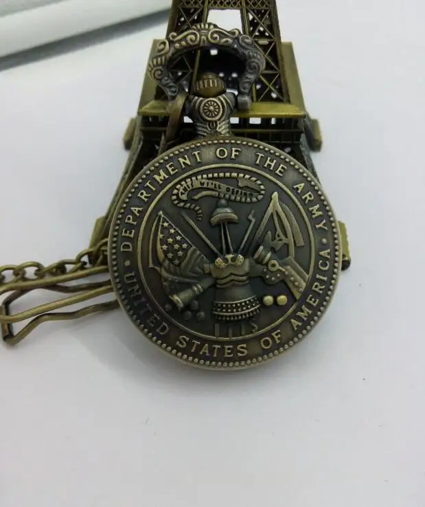 New style Vintage Bronze The USA Department Of The Army Pocket Watch With FOB Chain men gift PL368