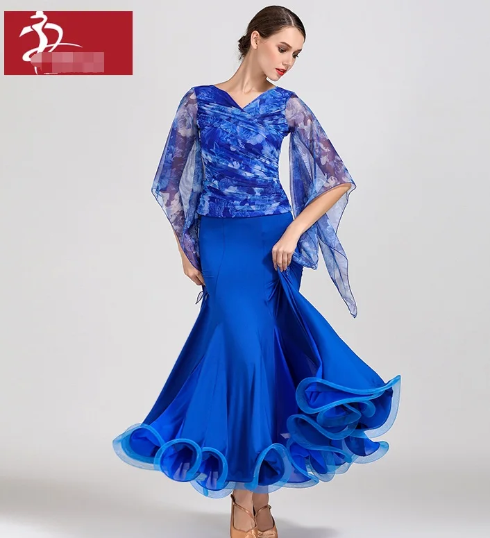 Phòng khiêu vũ nhảy múa ăn mặc cho khiêu vũ waltz tango Tây Ban Nha flamenco váy tiêu chuẩn phòng khiêu vũ trang phục hoa in GB027 + S9018