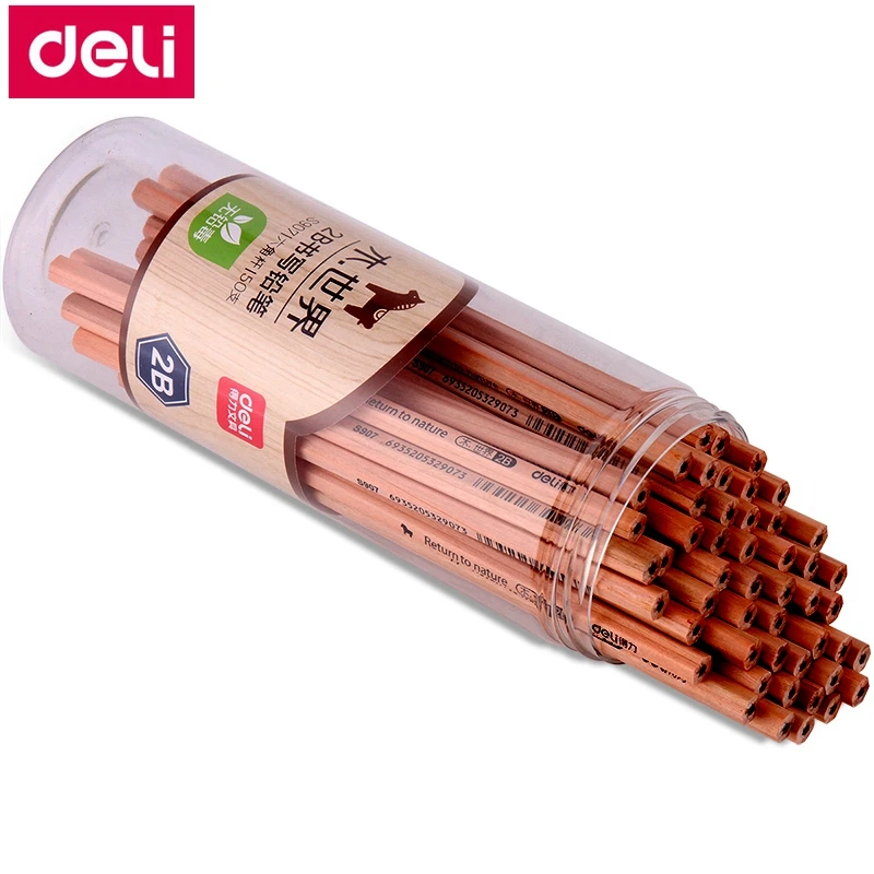 50PCS/BOX Deli WOOD PENCIL s908 s907 s945 No paint Lead free non-toxic student pencils full box China Top brand Deli