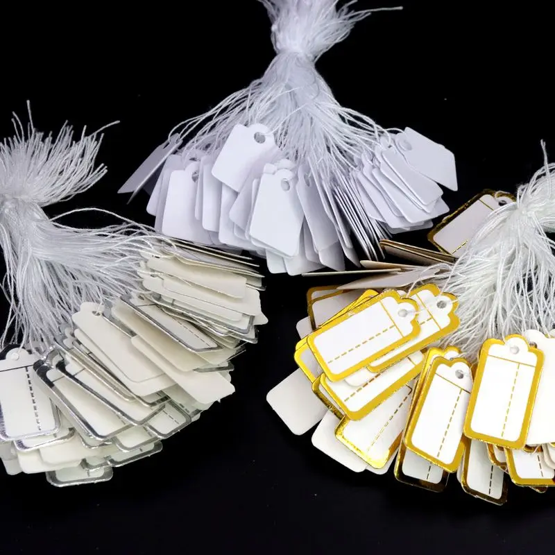 100 Stück Weißgold platte Silber Farbe Rechteck Papiere tikett Preis schild mit Seil Schmuck Geschenk karte handgemachte DIY Back zubehör – Detail 9