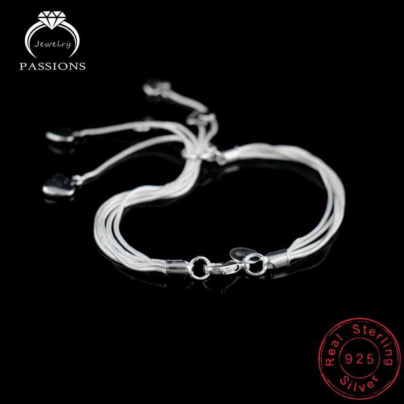 New Arrival Fashion 925 Sterling Silver Bracelets Elegant Multilayer Love Heart Tassel Pendant Chain Bracelet For Women Jewelry