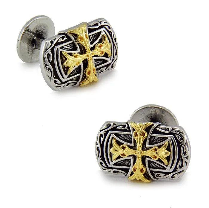 

SPARTA White Gold Electroplated Double cross Cufflinks men's Cuff Links + Free Shipping !!! metal buttons