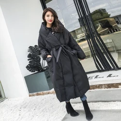 7XL fashion Coats Winter Super Long Fuffy Down Coat Female Fashion Oversized Hooded With Belt Was Thin Warm Down Coat wq511