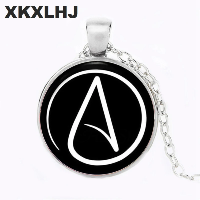 XKXLHJ Hot Selling Atheist Symbol Pendant Necklace Glass Dome Jewelry Art Photo Sweater Chain Necklace Pendant Gift