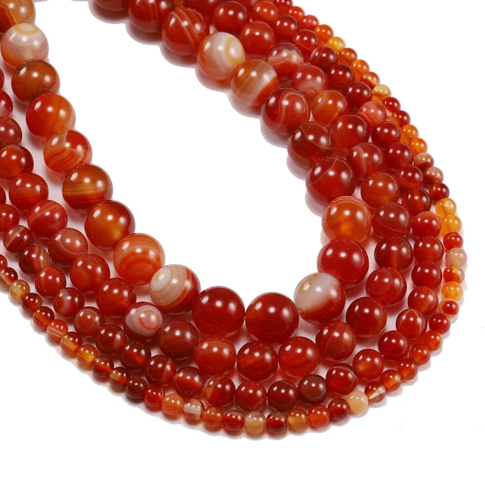 1strand/lot Red Beads Round Carnelian Natural Banded Agat Natural Stone Charm Beads For Jewelry Making DIY Bracelet Necklace