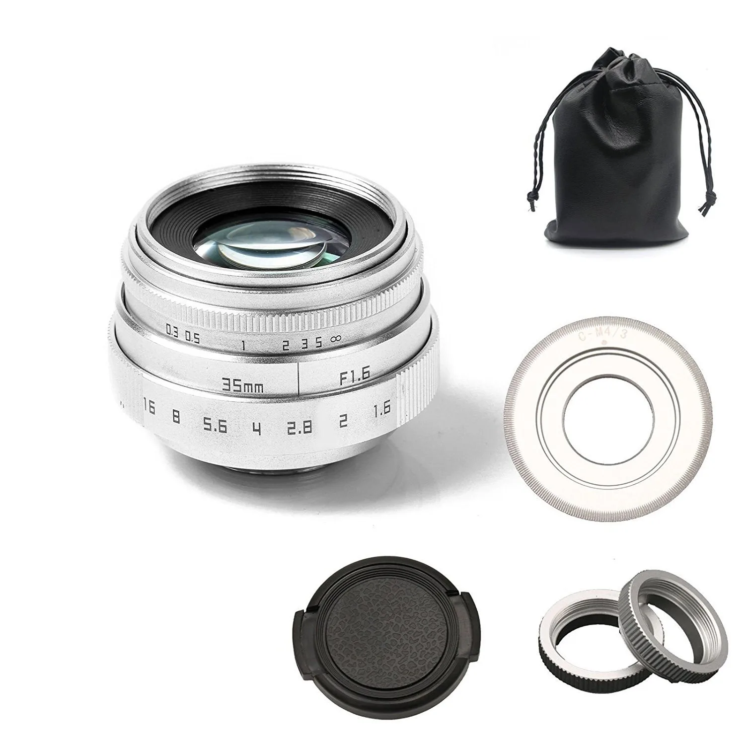 

Аксессуары для объектива камеры 35 мм f1.6 C mount CCTV Camera Lens II для M4/3 / MFT Mount Camera & Adapter silver Бесплатная доставка