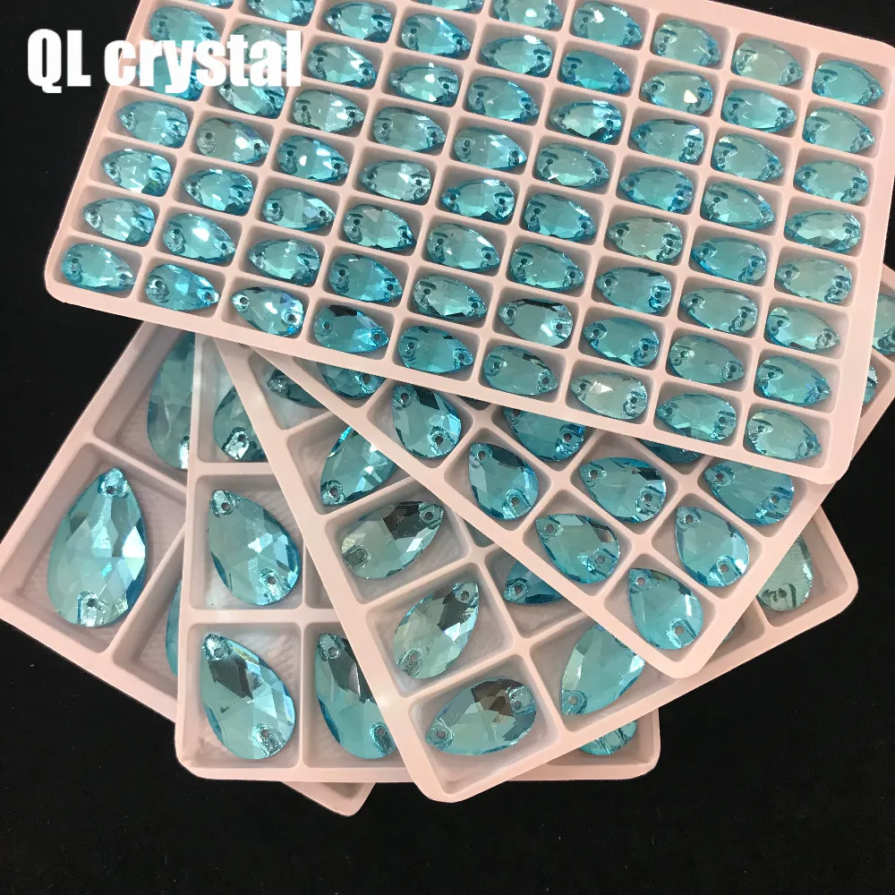 ALL Size QL Crystal 2019 popular Lake blue Drops Sew On Crystals for Craft Sewing On Rhinestone 2 Holes DIY Garment Dress Making