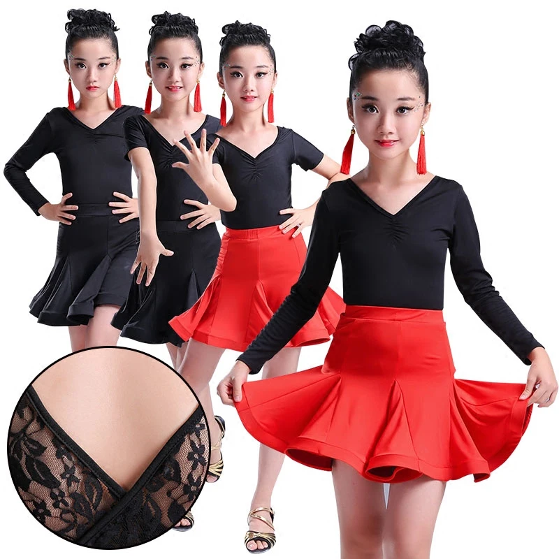 Girls Latin dance practice clothes children short-sleeved long-sleeved dance skirt costumes kids dresses for girls