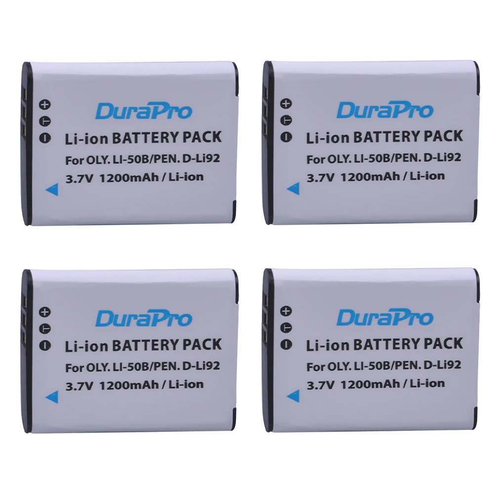 

DuraPro 4 шт. 1200 мАч Li-50B D-Li92 Li 50B D LI92 батарея для камеры Olympus SP 810 800uz u6010 u6020 u9010 SZ14 SZ16 d755 U1010