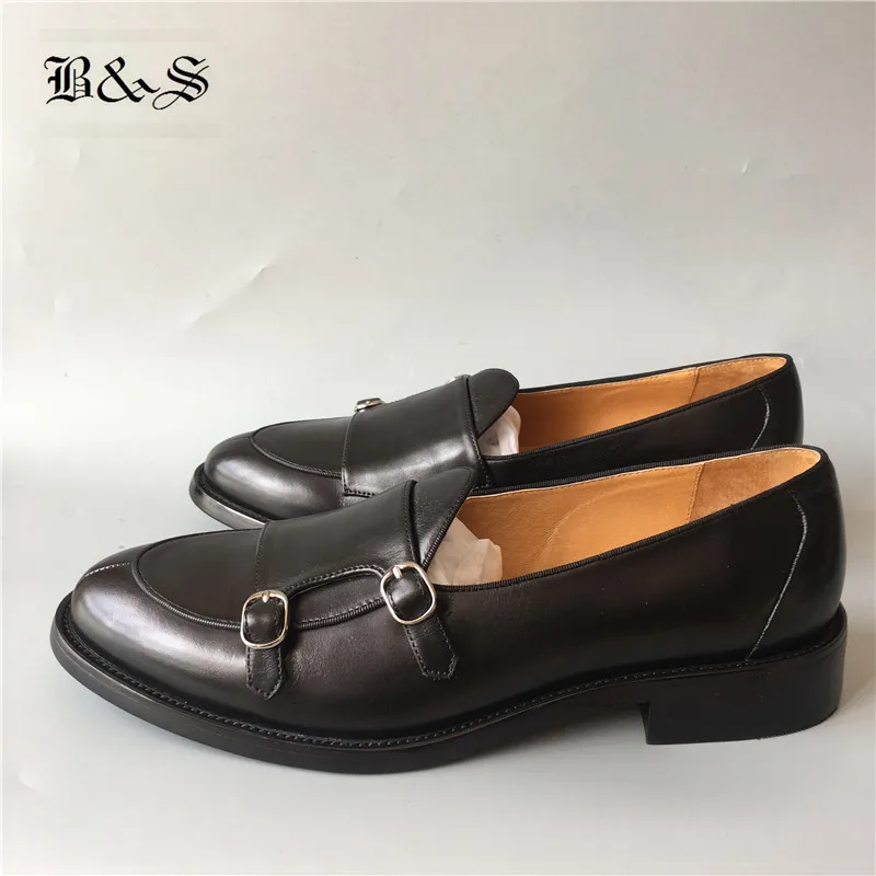 

Black& Street Vintage Handmade Monk Business Wedding Shoes Genuine Leather loafers