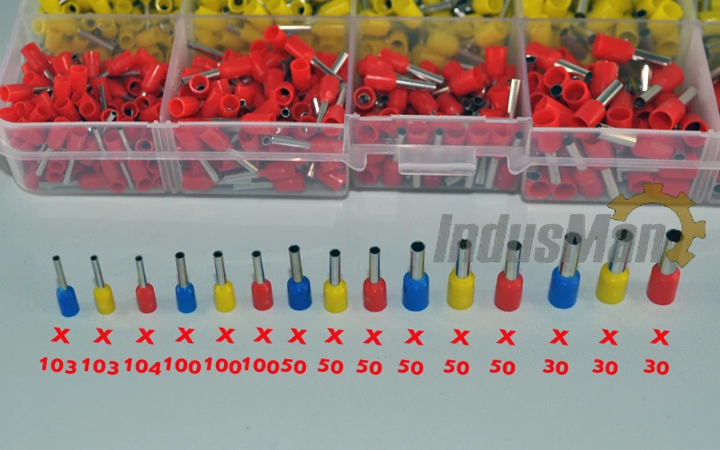 1000pcs/lot   Bootlace cooper  Ferrules kit set Wire Copper Crimp Connector Insulated Cord Pin End Terminal