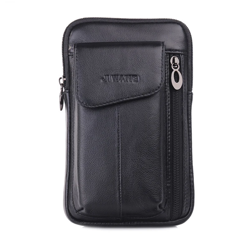 Men Genuine Leather Shoulder Small Messenger Fanny Bags Purse Fashion Cross Body Belt Pack Male Hook Cell Phone Case Waist Bag