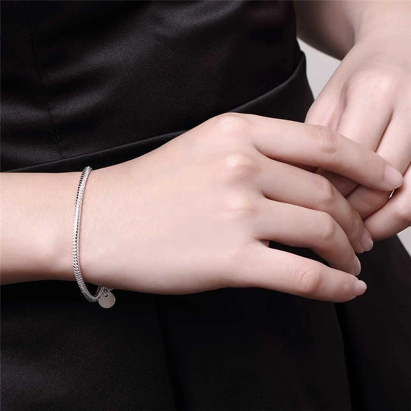 DOTEFFIL 925 Sterling Silver 8 Inch 3mm Snake Chain Basis Bracelet For Woman Charm Wedding Engagement Fashion Party Jewelry