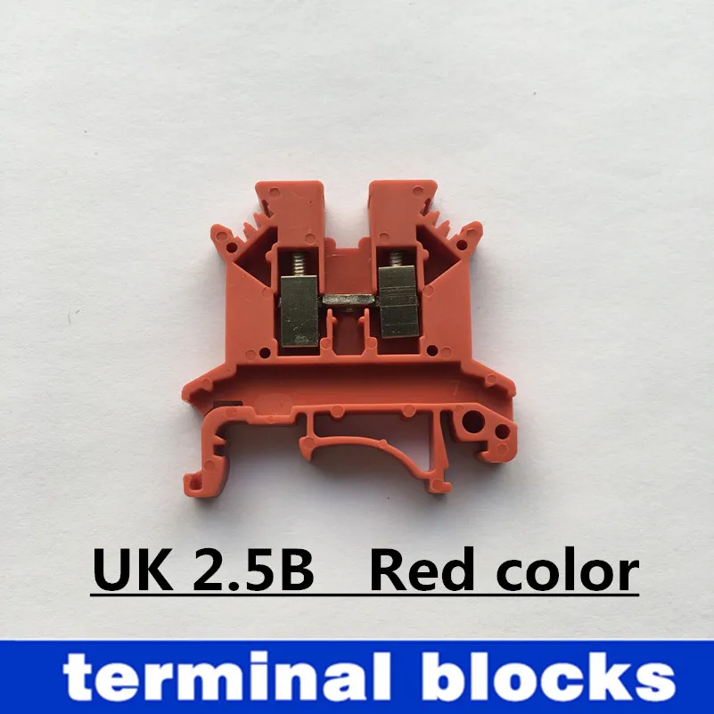 10Pcs red color Terminal blocks UK2.5B DIN rail Wiring board connector terminals copper part 2.5mm UK-2.5B