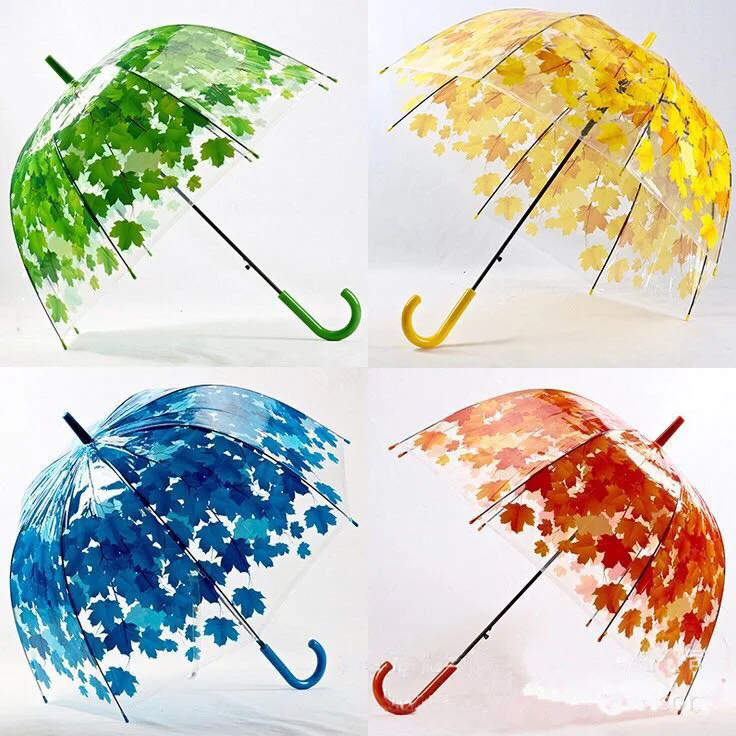 80cm diameter auto open transparent PVC falling leaves POE umbrella environmental protecting apollo dome princess EVA parasol