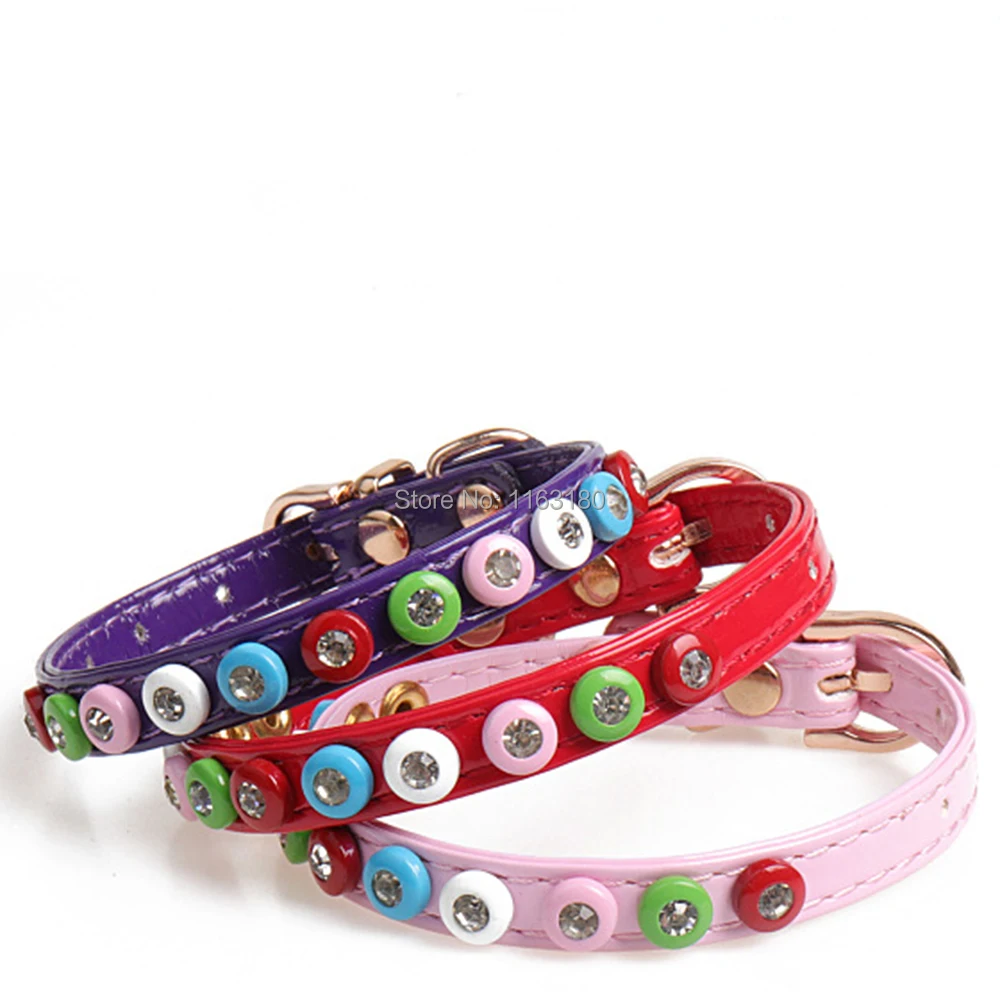 300pcs/lot PU Leather Pet Solid Soft Colourful Collars For Small Medium Dogs Neck Strap Adjustable Safe Puppy Kitten Cats Collar