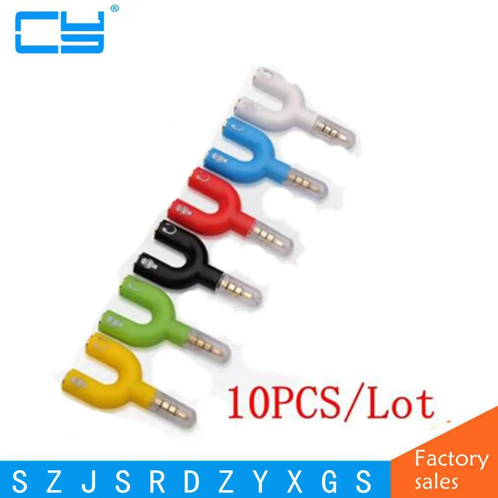 10PCS/Lot Y shape 3.5mm Stereo Splitter Audio Male to Earphone Headset + Microphone Adapter for PC IPhone Smartphone Mobile Phon