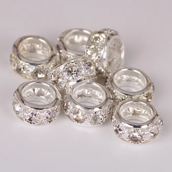 10Pcs Kristall Strass Perlen 10/12mm Runde DIY Spacer Europäischen Murano Tschechische Perle Charme Big Loch Perlen fit Für Charms Armband