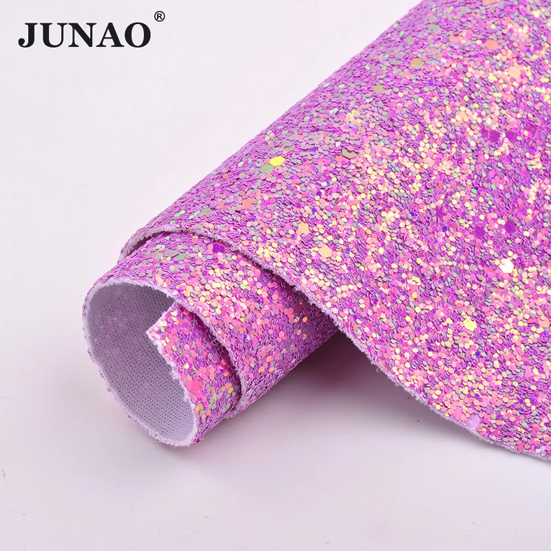 JUNAO 20*34cm Colorful Glitter Sequins Synthetic Leather Faux Artificial Leather Fabric Paillettes Fabric Sheets DIY Crafts