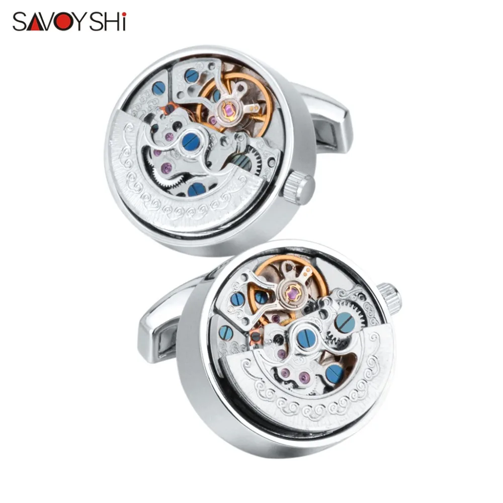 

SAVOYSHI Functional Watch Movement Cufflinks for Mens Shirt Steampunk Mechanical Gears Cuff Links High Quality Brand Jewelry