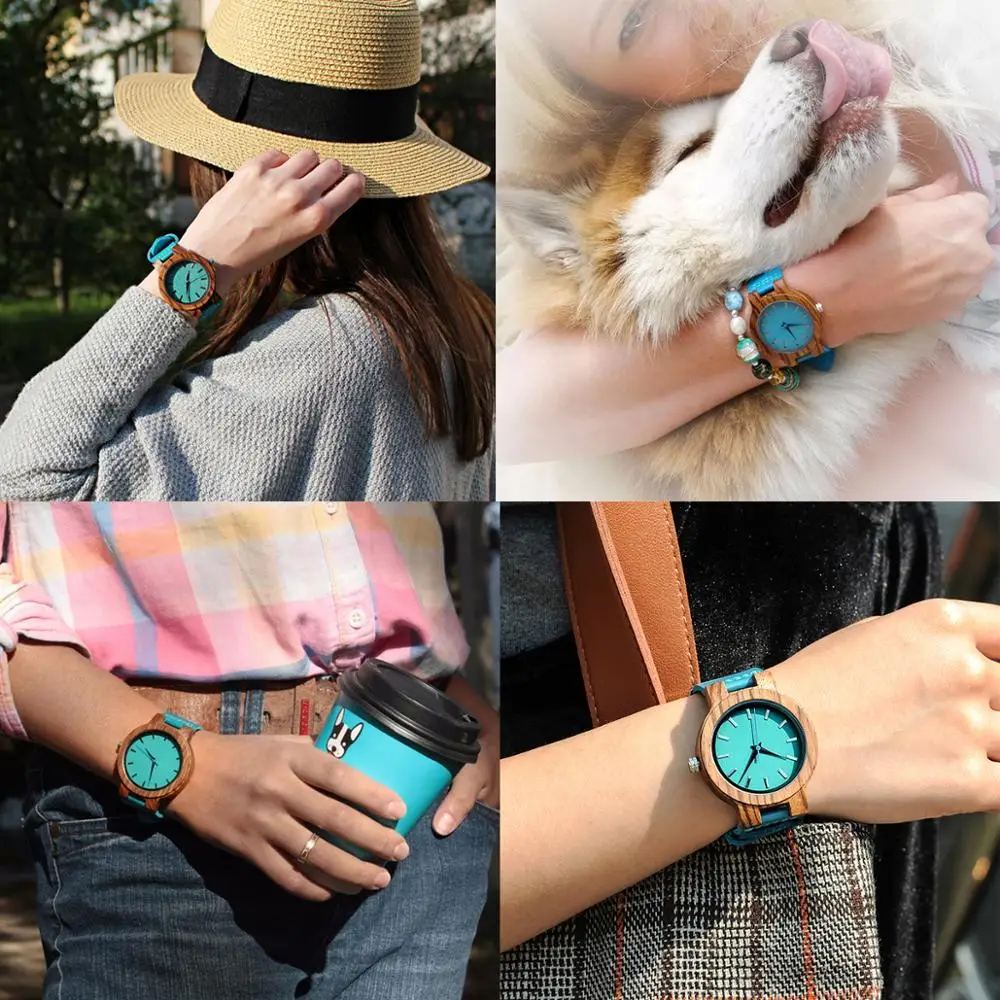 Om Mijn Mum-Gegraveerde Houten Horloges Luxe Horloge Womens Horloge Automatische Quartz Horloges Turquoise Blauw Uurwerken In Gift Box