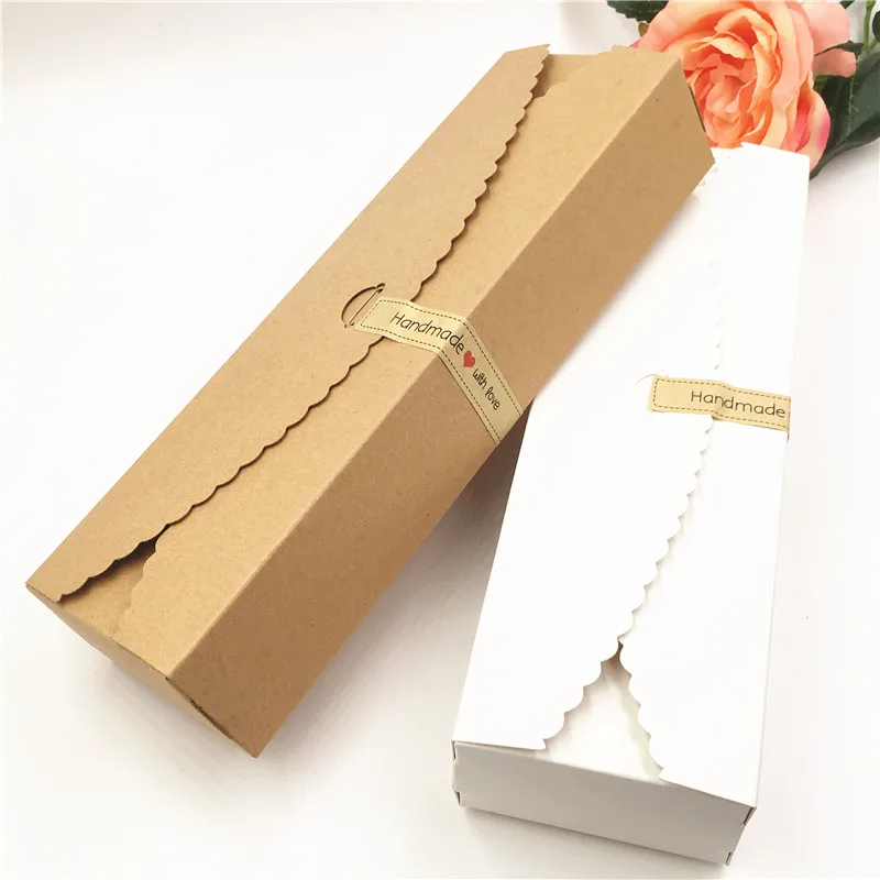 50Pcs/Lot Long  Paper Box With Rectangular Handmade Sticker For Decoration Dried Petals Scented Tea Perfume Lipsticks Tie Case