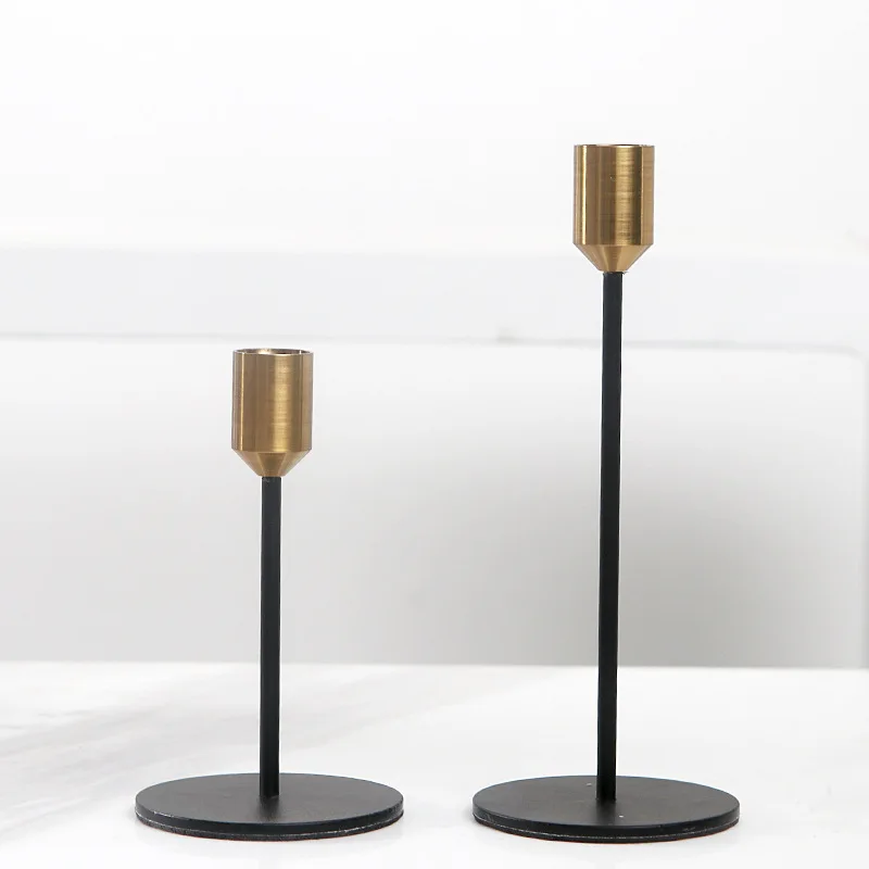 Set of 2 Gold With Black Metal Candle Holders Glassic Candlestick Holder Wedding Decoration Bar Party Table Mantle Decoration