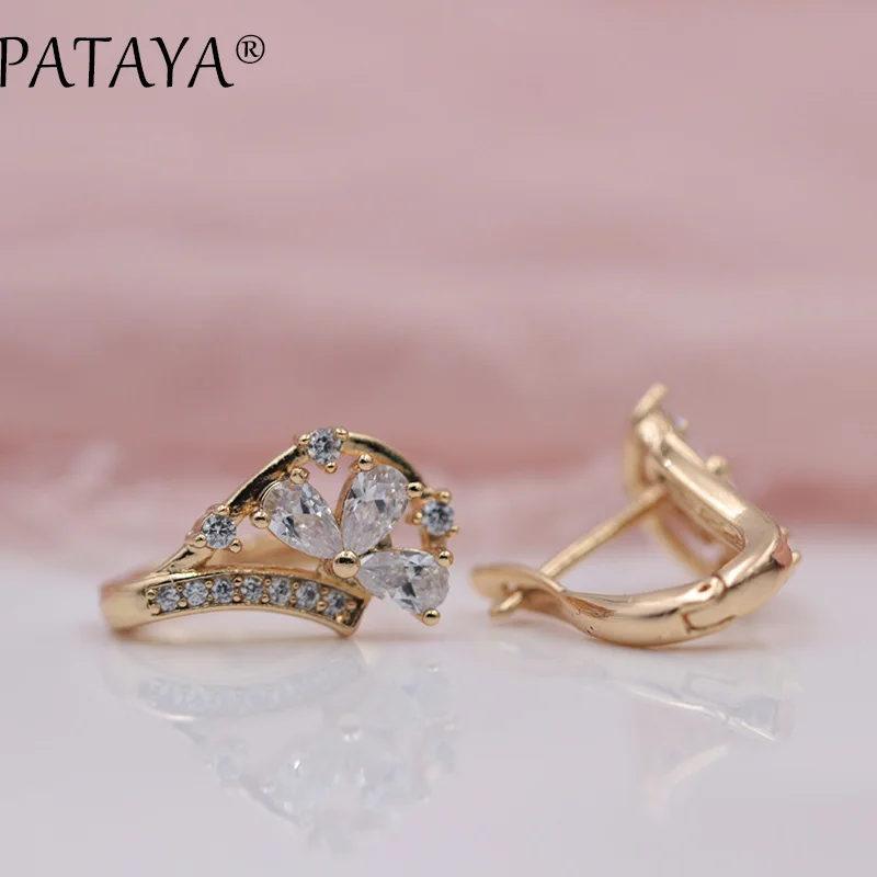 PATAYA New Micro Wax Inlay Red Green Water Drop Natural Zircon Dangle Earrings 585 Rose Gold Color Women Wedding Fine Jewelry